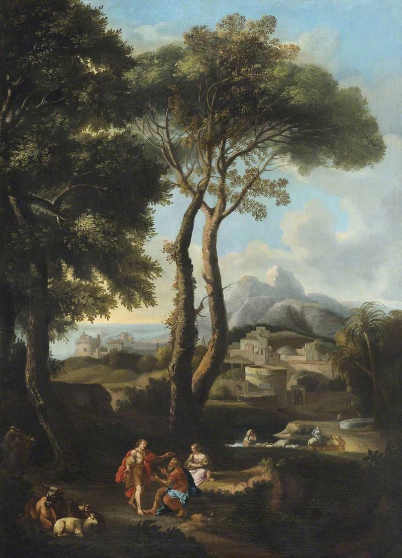 Un paesaggio classico con due figure che si salutano - National Trust